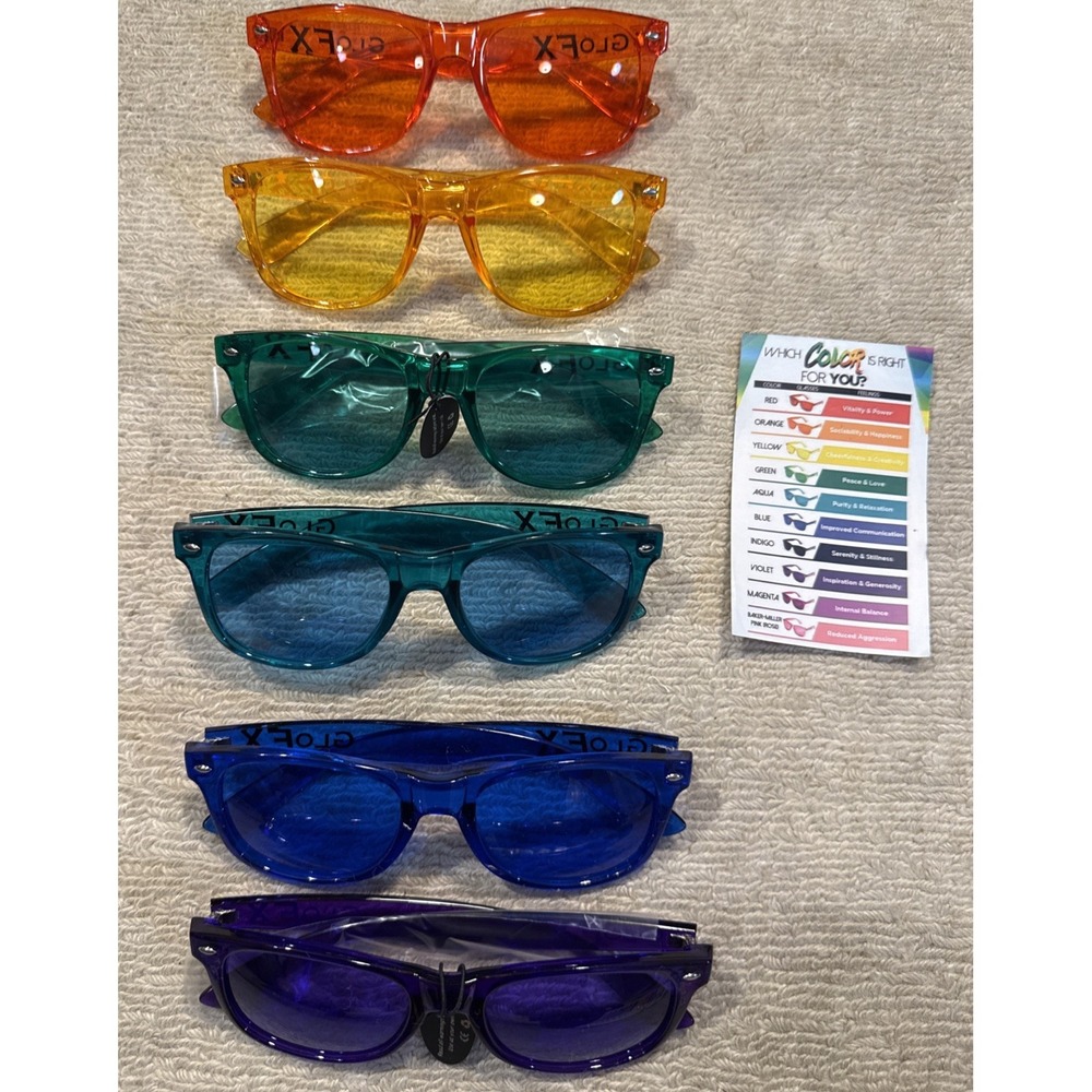 Color Therapy Glasses 6 Pack | Light Therapy Glasses for Chromotherapy, Mood NWT